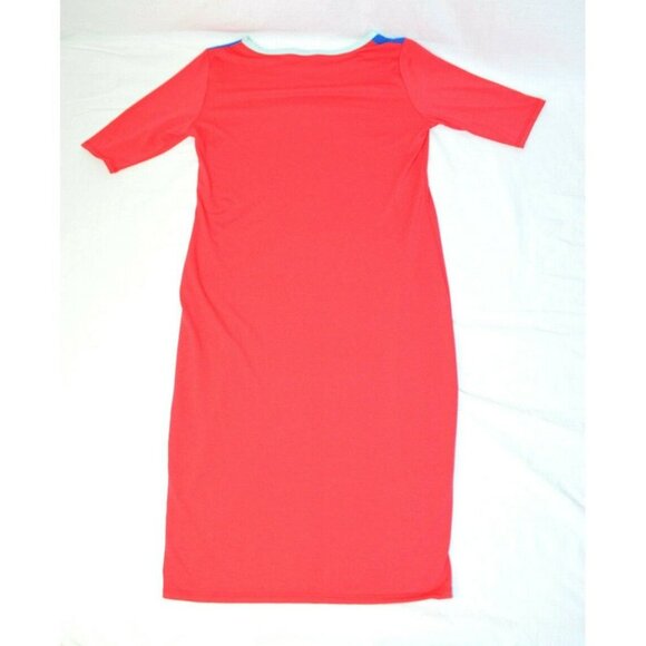 LULAROE JULIA BLOCK Red Blue Short Sleeve Knee Length Dress Medium - Picture 7 of 7